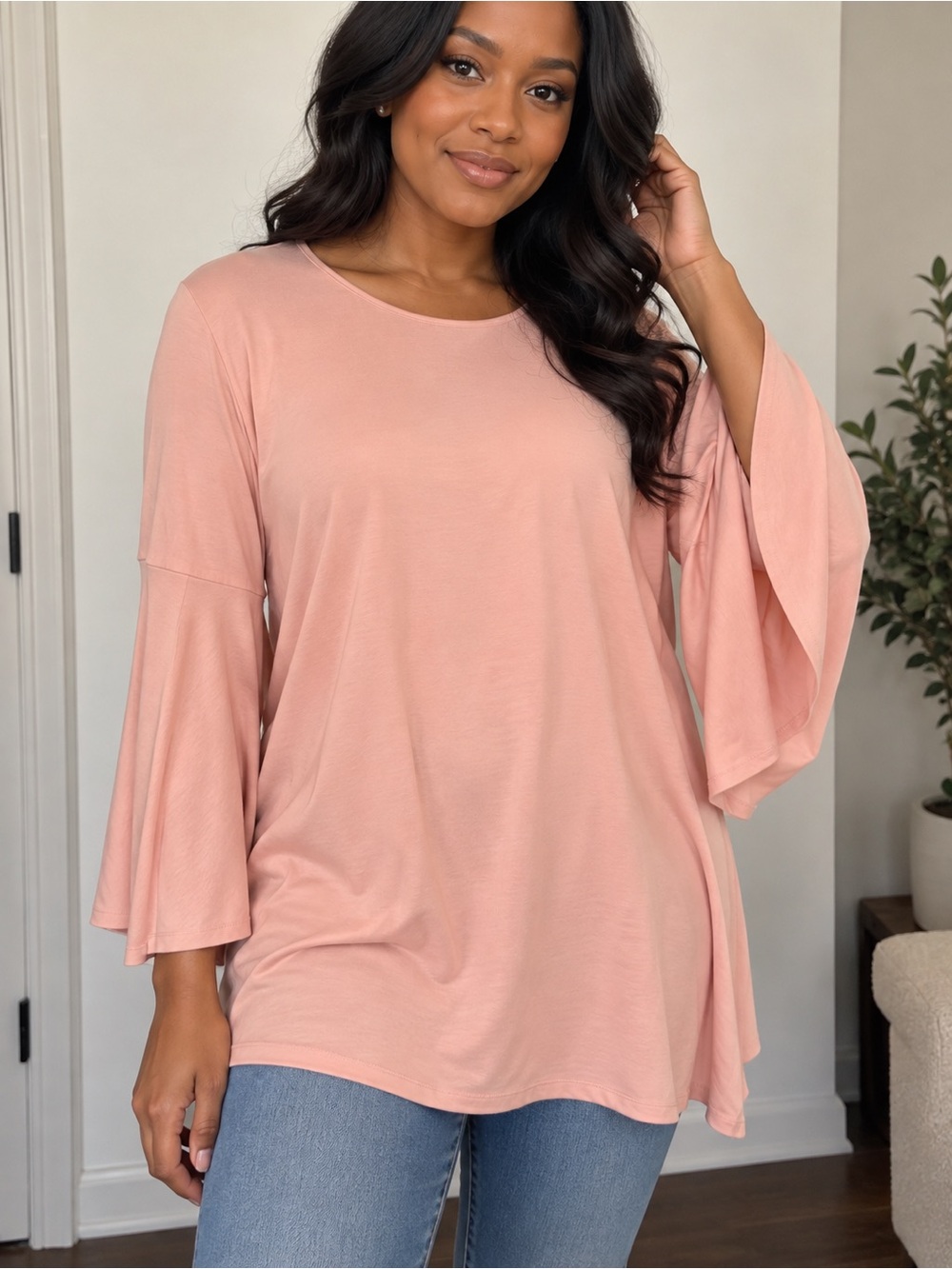 Bell Sleeve Tunic Top in Dusty Pink